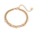 Double-layered 18K gold plated stainless steel bracelet with five heart pendants - Gold