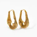 Golden twisted bamboo style stainless steel C-shape spring hoop earrings for women - Gold Thickened Spiral U Shape Style (KDE1746)