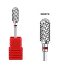 Macro detail of alloy nail drill bit with precision cross-cut texture and red base - Red Ring Cylindrical Drill Bit (OMWGY12)
