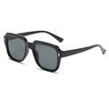 Classic black oversized square frame sunglasses with silver arrow metal accents - Black Frame Grey Lens