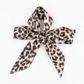 Classic leopard print silk-like scarf ribbon tied in a bow with beige and black patterns - S79-Beige Classic Leopard