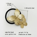 Detailed view of golden butterfly metal hair tie with precise dimensions and weight specs - Double Butterfly / Gold