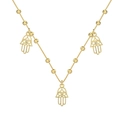 Elegant gold S925 sterling silver Hamsa hand charm necklace with delicate beads on white background - 925 Silver / Gold