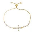Gold box chain cross bracelet with white cubic zirconia and adjustable slide clasp - White Zircon Cross