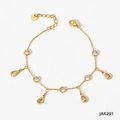 Golden stainless steel anklet featuring hanging zircon stones and adjustable lobster clasp - Gold With White Zirconia (JAK291)