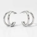 Orecchini a doppio cerchio in argento in acciaio inossidabile lucido da donna - Stile a 2 Anelli (PDE389) / Argento