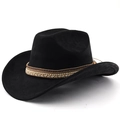 Detail of black suede cowboy hat with layered pearl and braided ethnic decorative band - M (56-58cm) / Black