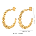 Golden titanium steel beaded C-shaped hoop earrings with gradual spheres and size specs - JH512-Gold C-Letter Large/Small Beaded Earrings