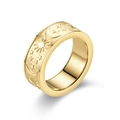 Detalle de anillo de acero de titanio dorado con grabado celestial de sol luna estrella - Talla 7 / Dorado