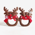 Festive Christmas glasses with brown reindeer heads and red snowflake scarves - Brown Reindeer Head Decorative Glasses