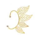 Elegant gold hollow leaf ear cuff with sparkling rhinestones in a natural forest style - Left Ear (DZ-671) / Light KC Gold