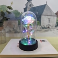 Iridescent gold foil rose with colorful LED lights in a glass dome on black base - Iridescent Gold (Multicolor Light)