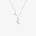 Elegant S925 sterling silver moon and star pendant necklace with cubic zirconia - 925 Silver / Platinum Plated Necklace