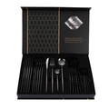 24-piece polished black stainless steel cutlery set in a premium magnetic gift box - Portugal Style (24Pcs Set/Flip Case) / Black