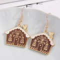 Festive Christmas gingerbread house drop earrings with heart chimney on white ceramic - Gingerbread House / Coffee