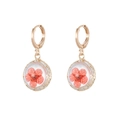 Golden earrings with transparent glass balls featuring red preserved flowers inside - Round Pendant / Red