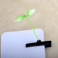 Dettaglio di un fermaglio per capelli a forma di germoglio verde su carta bianca - Germoglio di fagiolo sfumato