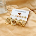 Ensemble de 6 boucles d'oreilles dorées géométriques en C avec perles - Ensemble Perle Boule Filletée (Z30)