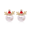Christmas pearl stud earrings featuring red reindeer hats with crystal accents - Pearl Stud Earrings