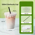 500ml transparent disposable cold drink cup set with flat lid and black straw, 98mm rim - 500ml Standard Cup With Flat Lid Straw and Leak-proof Paper