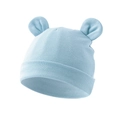 Detail of light blue baby beanie with cute bear ears and soft ribbed knit cotton fabric - Light Blue (Large Ear)