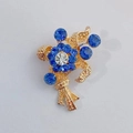Blue rhinestone flower brooch with golden alloy base in a bouquet floral design - Blue Crystal Bouquet