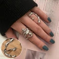 Silberner Liquid-Metal-Ring mit unregelmäßigem geometrischem Design und Politur - Einstellbar Offen / Flüssiger Schmelzender Unregelmäßiger Stil (JZ9368)