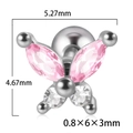 Ohrstecker aus Edelstahl mit rosa Schmetterling aus Zirkonia und flachem Verschluss - Klein (5.27mm) / Silber + Rosafarbener Zirkonia