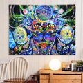 Arazzo psichedelico con viso blu e mandala neon per la decorazione della camera - 150x130cm / Stile 1 (Viso Mandala)