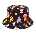 Close-up of colorful mushroom embroidery on black cotton foldable bucket hat - M (56-58cm) / Cartoon Print Mushroom (7#)