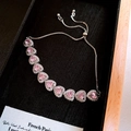 Elegant silver bolo bracelet with pink heart-shaped zircons and micro-pave crystals - 51# Bracelet - Silver - Pink