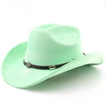 Detail of mint green cowboy hat with vintage brown band and sunflower metal accents - M (56-58cm) / Fruit Green