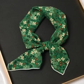 Petit foulard carré en coton et lin à fleurs vertes noué en nœud élégant pour femmes - 55x55cm / Orchidée des Quatre Saisons Vert
