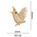 Macro detail of bird pendant with clear zircons and dimensions: 24.6mm x 23mm, 2.3g - Gold Bird