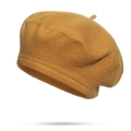 Classic mustard yellow wool blend beret with top stem, warm autumn style for women - Turmeric
