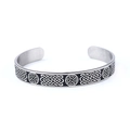 Vintage Viking Celtic knot open cuff bracelet in silver stainless steel with black pattern - Celtic Weave Style (AB0907)