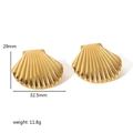 18k gold-plated stainless steel shell stud earrings for women with detailed wave texture - Gold Shell Stud Earrings (TE6431-G)