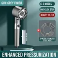 Gunmetal high-pressure handheld shower head with 3 modes and 2m stainless steel hose - 2m Stainless Steel Hose Set / Gunmetal