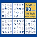 Minimalist blue herbal semi-permanent tattoo stickers set including 80 tiny line art designs - Herbal Juice Blue Style A (Multiple Small Patterns Set)