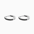 Sleek silver stainless steel hoop earrings featuring minimalist black zircon inlay - Black-Steel