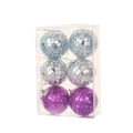 Set de 6 bolas de discoteca azul plata y violeta en caja transparente para fiesta - 4CM Redondo-Mezcla Azul/Plata/Púrpura (Set de 6)