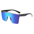Modern oversized square sunglasses with blue purple mirrored lenses and black frame - C09 Blue Mirror