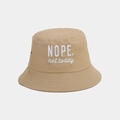 Detail of embroidered 'NOPE. not today' lettering and vent hole on khaki cotton bucket hat - One Size / Khaki