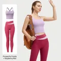 Damen Sport-Yoga-Set mit lila Sport-BH und himbeerroten Leggings mit hoher Taille - S / Oberteil Und Unterteil / Changrong-Violett + Himbeerrot