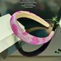 Luxe padded headband with pink and lavender rhinestones on a non-slip fabric base - Dark Pink Rhinestone Colorful Heart