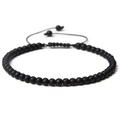 Bracelet ajustable en perles d'onyx noir mat 4mm avec cordon tressé fait main - Noir mat