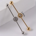 16g stainless steel industrial barbell with golden flower sunflower and zircon center - NO 2 Flower