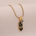 Golden hexagon bee pendant necklace with black enamel inlay and celestial crescent moon - Black