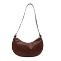 Glossy brown crescent shoulder bag with vertical stitching and minimalist retro design - Brown