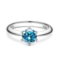 S925 sterling silver ring with 1ct blue round-cut moissanite in 6-prong classic setting - Size 5 / Aqua